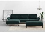 Ecksofa HOME AFFAIRE "Fjord L-Form", grün (dunkelgrün), B:324cm H:93cm T:184cm, 100% Polyester, Sofas, Ecksofa, massiv, wahlweise mit Armlehnfunktion, Kopf- Sitztiefenverstellung