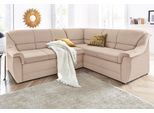 Ecksofa DOMO COLLECTION "Lale zeitlose Formensprache, komfortabel, Breite 251cm, L-Form", beige (natur), B:251cm H:88cm T:193cm, Struktur grob (85% Polyester, 15% Polyacryl );Struktur (100% Polyester);Microfaser PRIMABELLE (100% Polyester), Sofas, Ecksofa, mit langem Schenkel, wahlweise mit Bettfunktion