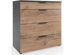 Schubkastenkommode WIMEX "Level by fresh to go", schwarz (front plankeneiche nachbildung, korpus graphit), B:81cm H:84cm T:41cm, Holzwerkstoff, Sideboards, Schubkastenkommode, 4 Schubladen mit soft-close Funktion, 81cm breit, 84cm hoch