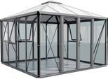 Gewächshaus VITAVIA "Minos ESG/HKP, schwarz", silber (silberfarben), B:317cm H:264,5cm T:321,5cm, Gewächshäuser, Gewächshaus, Premium mit Pavillondach, 3 mm Sicherheitsglas, Dach 10 mm Hohlkamme