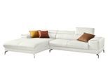 Ecksofa W.SCHILLIG "Piedroo, Designsofa mit tollem Sitzkomfort, elegant und bequem, L-Form", weiß (weiß z59), B:303cm H:70cm T:193cm, Longlife Xtra-Leder Z59: Glattleder mit modischer Prägung. Hautstärke 0, 9 - 1, 1 mm, Sofas, Ecksofa, Kopfteilverstellung, wahlweise mit Sitztiefenverstellung, Breite 303cm
