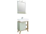 Badmöbel-Set SAPHIR "Quickset 2-teilig, Waschbeckenunterschrank mit LED-Spiegel", braun (riviera eiche, salbei nachbildung), B:60cm, Holzwerkstoff, Kastenmöbel-Sets, Badmöbel-Set, Waschplatz inkl. Türdämpfer, 60,5 cm breit, 1 Tür, seitliche Ablagen