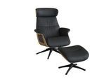 Relaxsessel FLEXLUX "Clement Rücken u. Kopfverstellung, ergonomisch, Airchannels", schwarz (deep balck), B:83cm H:112cm T:125cm, 100% Echteder, Sessel, Relaxsessel, Rücken- & Kopfteilverstellung, Drehbar, Armlehne Eiche, Fuß Schwarz