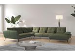 Wohnlandschaft OTTO HOME "Mikado U-Form", grün (olive), B:376cm H:88cm T:297cm, 100% Polyester, Sofas, Wohnlandschaft, inkl. Sitztiefenverstellung und Armteilverstellung
