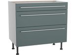 Unterschrank KOCHSTATION "KS-Bern2", grün (steingrün, hellgrau), B:90cm H:87cm T:58,4cm, Holzwerkstoff, Schränke, Unterschrank, Breite 90 cm, 1 Schubkasten, 2 Auszüge