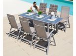 Garten-Essgruppe MERXX "Amalfi", grau (taupe), Obermaterial: 100% Polyester, Sitzmöbel-Sets, Garten-Essgruppe, 6 Hochlehner, ausziehbarer Tisch 90x140-200 cm, Alu/Textil