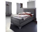 Boxspringbett HOME AFFAIRE "Coos", grau (anthrazit, orange), B:109cm L:212cm, Bezug Topper 100% Polyester;Kunstleder, Komplettbetten, Boxspringbett, mit besonderer Steppung im Kopfteil, 3 Matratzenarten, 2 Härtegrade