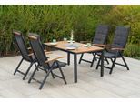 Garten-Essgruppe MERXX "Tilos", grau (graphit, natur), Aluminium, Massivholz, Sitzmöbel-Sets, Garten-Essgruppe, inkl. Auflagen