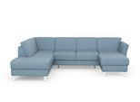 Wohnlandschaft SIT & MORE "Visby U-Form", blau (hellblau), B:303cm H:87cm T:213cm, Sofas, Wohnlandschaft, Wahlweise mit Bettfunktion und Stauraum, frei im Raum stellbar