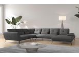 Wohnlandschaft OTTO HOME "Mikado U-Form", grau, B:376cm H:88cm T:297cm, 100% Polyester, Sofas, Wohnlandschaft, inkl. Sitztiefenverstellung und Armteilverstellung