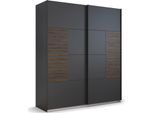 Schwebetürenschrank RAUCH "Kleiderschrank Schrank Garderobe Schlafzimmerschrank BAREA", grau (graumetallic, atlantic oak dunkel), B:181cm H:210cm T:62cm, Holzwerkstoff, Schränke, Schwebetürenschrank, Front mit Auflage in moderner Lamellen-Optik MADE IN GERMANY