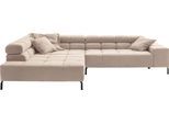 Ecksofa HOME AFFAIRE "Ancona New, wahlweise motorische Sitztiefenverstellung, auch in Cord", beige (natur), B:321cm T:216cm, : 88% Polyester, 12% Polyacryl, Sofas, Ecksofa, feine Steppung, mit Kopfteilverstellung, 3 Zierkissen, L-Form