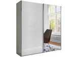 Schwebetürenschrank WIEMANN "Monaco", grau (kieselgrau, dekor, glas weiß, kristallspiegel), B:197,3cm H:217cm T:67cm, Floatglas, Holzwerkstoff, Schränke, Schwebetürenschrank, mit Glasfront sowie hochwertigen Beschlägen