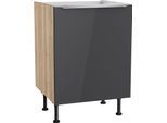 Spülenschrank KOCHSTATION "KS-Aken", grau (anthrazit hochglanz, wildeiche nachbildung), B:60cm H:87cm T:58,4cm, Schränke, Spülenschrank