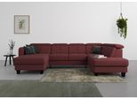 Wohnlandschaft SIT & MORE "Belluci U-Form", lila (chianti), B:321cm H:85cm T:195cm, Sofas, Wohnlandschaft, Kopfteilverstellung und Federkern, wahlweise mit Bettfunktion