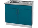 Spülenschrank WIHO KÜCHEN "Kiel", blau (front: ozeanblau, korpus: steel grau), B:100cm H:85cm T:60cm, Schränke, Spülenschrank, 100 cm breit