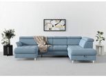Wohnlandschaft SIT & MORE "Marano U-Form", blau (hellblau), B:304cm T:216cm, 98% Polyester, 2% Polyamid, Sofas, Wohnlandschaft, inklusive Kopfteilverstellung, wahlweise mit Bettfunktion, Bettkasten
