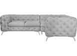 Chesterfield-Sofa HOME AFFAIRE "Ecksofa GLYNIS L-Form mit Wellenunterfederung, Maße B/T/H 264/204/75cm", grau, B:264cm H:75cm T:204cm, Struktur (100% Polyester);Samtoptik (100% Polyester), Sofas, Chesterfield-Sofa, aufwändige Knopfheftung, moderne Chesterfield Optik, Fußfarbe wählbar