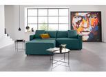 Ecksofa HOME AFFAIRE "Marva 3tlg. L-Form", blau (petrol), B:220cm H:89cm T:180cm, Struktur fein (100% Polyester);Samtoptik (100% Polyester), Sofas, Ecksofa, beide Armlehnelemente ausziehbar für Bettfunktion, mit Bettkasten