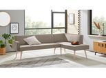 Eckbank EXXPO - SOFA FASHION "Lungo, moderne Kedernaht, bequem und elegant, hoher Holzfuß", grau (melange), B:158cm H:84cm T:239cm, 100% Polyester, Sitzbänke, Eckbank, hochwertige Detailverarbeitung, frei im Raum stellbar