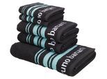 Handtuch Set BRUNO BANANI "Daniel, 1 Duschtuch 70x140, 2 Handtücher 50x100, 2 Gästetücher 30x50", grau (anthrazit), 5 Stk., Walkfrottee, Walkfrottee, Obermaterial: 100% Baumwolle, Handtuch-Sets, Handtuch Set, Streifen-Bordüre & Markenlogo, weich, 100% Baumwolle