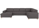 Wohnlandschaft HOME AFFAIRE "Corby, viel Platz und Komfort, U-Form", grau (anthrazit), B:333cm H:80cm T:199cm, Struktur fein (100% Polyester);Chenille (100% Polyester);NaturLEDER (echtes Rindsleder) auf Sitzfläche, Kunstleder im Korpus;Melrose (100% Polyester), Sofas, Wohnlandschaft, wahlweise mit Bettfunktion, Steppung auf Sitzfläche
