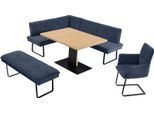 Essgruppe K+W KOMFORT & WOHNEN "Giacomo III", blau, Flachgewebe Aquaclean 910, Ansteckplatte, Langer Schenkel rechts, Sitzmöbel-Sets, Essgruppe, wahlweise links oder rechts langer Schenkel 207cm, Freischwingersessel