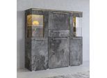 Highboard OTTO HOME "India,Breite 130cm, stilvolle Hochkommode 3Türen, Klappe und Schublade", schwarz (schiefer, schiefer), B:130cm H:127,5cm T:39cm, Sideboards, Highboard, Hochschrank viel Stauraum, Einlegeböden verstellbar,ohne Beleuchtung