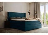 Boxspringbett HOME AFFAIRE "Elegance", blau (türkis), B:141cm L:210cm, Samtoptik (100% Polyester);Struktur (100% Polyester), Komplettbetten, Boxspringbett, mit schöner Knopfheftung, in den Härtegraden H2 & H3, inkl. Schubladen