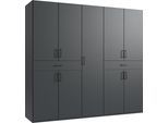 Drehtürenschrank WIMEX "Tibet Kleiderschrank mit sehr viel Stauraum, große Farbauswahl", grau (graphit), B:225cm H:208cm T:58cm, Holzwerkstoff, Schränke, Drehtürenschrank, mit jeweils 2 Schubladen auf bequemer Zugriffshöhe, in 3 Breiten