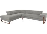 Ecksofa W.SCHILLIG "finn, Designsofa mit tollem Sitzkomfort, bequem, L-Form", grau (steel s22), B:281cm H:71cm T:230cm, Flachgewebe S22 (100% Polyester);Stoff S37 (100% Polyester);Longlife Xtra-Leder Z59: Glattleder mit modischer Prägung. Hautstärke 0, 9 - 1, 1 mm, Sofas, Ecksofa, German Design Award 2016, Fußgestell Nussbaum natur, Breite 281 cm