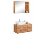 Badmöbel-Set WELLTIME "Davos", braun (eichefarben), Becken links, Kastenmöbel-Sets, Badmöbel-Set, Breite 50 cm, mit eckigem Waschbecken