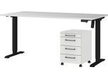 Büromöbel-Set GERMANIA "Profi 3.0", schwarz (lichtgrau, schwarz), Schreibtisch 160cm breit Holzwerkstoff Metall, Holzwerkstoff, Metall, Arbeitsmöbel-Sets, Büromöbel-Set, Büromöbel-Set bestehend aus Schreibtisch und Rollcontainer