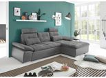 Ecksofa ED EXCITING DESIGN "Jakarta L-Form", grau, B:268cm H:103cm T:170cm, Lederl.: 40% Polyurethan, 40% Polyvenylchlorid; 20% Polyester;Sumatra: 100% Polyester, Sofas, Ecksofa, mit Bettfunktion, Armteilverstellung, Kopfstützen & 2 Nierenkissen