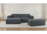 Ecksofa INOSIGN "Koa,228cm, L-Form, Modulsofa, Webstoff, Cord, Struktur, Chenille", dunkelgrau, B:228cm H:88cm T:159cm, 100% Polyester, Sofas, Ecksofa, Designsofa, Set, Hocker inklusive, weicher Lounge-Sitzkomfort