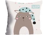 Dekokissen QUEENCE "»More sleep«", bunt (bunt, bedruckt), B:40cm L:40cm, Polyester, Dekokissen_Sitzkissen_Kissenhüllen, Dekokissen, Kissenhülle ohne Füllung, 1 Stück