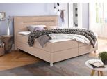 Boxspringbett MAINTAL, beige, Liegefläche B/L: 180cm x 200cm, H3, Tonnentaschen-Federkernmatratze, Bezug: Strukturstoff aus 100% Polyester;Bezug der Spiegelfläche Matratzendrell aus 100% Polyester;Bezug des Toppers: 100% Polyester, Komplettbetten, Boxspringbett, inkl. Topper