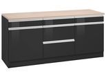 Unterschrank KOCHSTATION "KS-Ohio", grau (grau hochglanz, grafit), B:180cm H:85cm T:60cm, Schränke, Unterschrank, Breite 180 cm