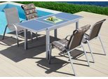 Garten-Essgruppe MERXX "Amalfi", grau (taupe), Obermaterial: 100% Polyester, Sitzmöbel-Sets, Garten-Essgruppe, 4 Sessel, Tisch ausziehbar 90x120-180 cm, Alu/Textil