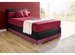 Boxspringbett MAINTAL "Lago", rot (bordeauxrot, schwarz), B:127cm L:210cm, Bezug Kopteil und seitliche Unterbox wahlweise Microvelours aus 100% Polyester oder Kunstleder;DIe Obermatratze ist bei beiden Bezugsqualitäten mit Microfaser (100% Polyester) bezogen, Unterseite 100% Baumwolle;Das Kopfteil ist bei Microvelours an den Ecken abgerundet, bei Kunstleder gerade;Bezug der Oberseite aus strapazie