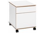 Rollcontainer VOGL MÖBELFABRIK "Trelle", weiß (weiß matt, eiche furniert), B:45cm H:56cm T:50cm, Melamin, Metall, Rollwagen, Rollcontainer, Türen mit Soft-Close, Grifflose Optik