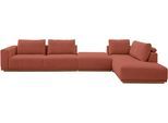 Wohnlandschaft MUSTERRING, rusty, B:395cm H:78cm T:202cm, 100% Polyester, Sofas, Wohnlandschaft, Anreihsofa mit Armlehne links, Eckteil rechts mit Kissen & Hocker