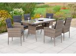 Garten-Essgruppe MERXX "Menorca", braun (mudbraun, natur, natur), Polyester, Kunststoff, Polyester, Stahl, Sitzmöbel-Sets, Garten-Essgruppe, 6 Sessel, 6 Sitzkissen, 6 Rückenkissen, Tisch