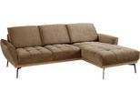 Ecksofa EXXPO - SOFA FASHION "Palic, inkl. Rückenverstellung, bequem, elegant, Breite 245cm, L-Form", braun (goldbraun), B:245cm H:87cm T:185cm, Webstoff Premium: 67% Polyester, 33% Baumwolle;Webstoff: 100% Polyester;Velours: 100% Polyester, Sofas, Ecksofa, vom Sofa zum Hochlehner. Hohe Füße und Holzblende als Designmerkmal