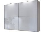 Schwebetürenschrank WIEMANN "Orion, Kleiderschrank, Schrank, Wäscheschrank, mit Schiebetüren", weiß (weiß, front glas weiß), B:250cm H:217cm T:67cm, Schränke, Schwebetürenschrank, hochwertige Glasfront, variable Inneneinteilung, stilvolle Optik