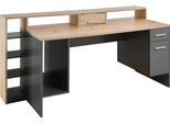 Gamingtisch BEGA OFFICE "Highscore 4", grau (grau, artisan eiche), B:182cm H:91cm T:70cm, Tische, Gamingtisch, Grau inkl. LED Beleuchtung, Computertisch mit Desktopfach