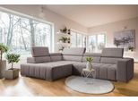 Ecksofa EXXPO - SOFA FASHION "Elianos, hoher Sitzkomfort, aufwendige Kreuzsteppung im Sitz, L-Form", braun (cappuccino), B:307cm H:73cm T:201cm, Sofas, Ecksofa, Kopfteile & Sitztiefe verstellbar, mit Bettfunktion, Cord, cappuccino