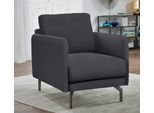Sessel "CR.450, Designsessel, Loungesessel", schwarz (signalschwarz 534, 58), B:70cm H:85cm T:95cm, NaturLEDER OSKAR (echtes Rindsleder);Chenille COCO (72% Polyester 15% Baumwolle 13% Polyacryl), CREATION BY ROLF BENZ, Sessel, Sessel, Armlehne sehr schmal, Breite 70 cm, Alugussfuß Umbragrau