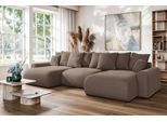 Wohnlandschaft HOME AFFAIRE "LAKESIDE mit Bettfunktion und Bettkasten, Maße B/T/H: 332,5/142/84 cm", braun, B:332,5cm H:84cm T:142cm, 100% Polyester, Sofas, Wohnlandschaft, U‑Form mit vielen Kissen und Wellenunterfederung
