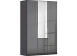 Drehtürenschrank OTTO HOME "Kleiderschrank Kleiderschränke Schrank Garderobe AGORDO mit Glasfront", grau (graumetallic, glas basalt), B:136cm H:210cm T:54cm, Holzwerkstoff, Schränke, Drehtürenschrank, mit Außenschubkästen, in 7 Breiten und 2 Höhen MADE IN GERMANY